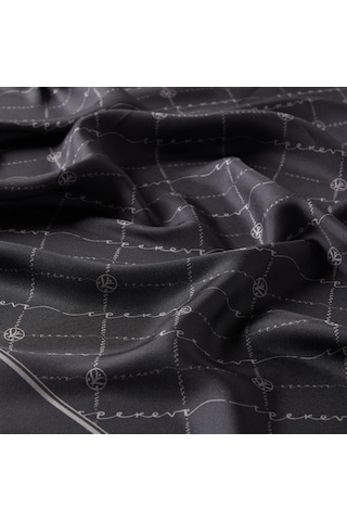 İpekevi Twill İpek Eşarp - Monogram - Antrasit - Kahve Gold