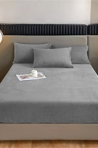 Mulberry Kışlık Tek Kişilik Kadife Lastikli Çarşaf 100x200+30 Açık Gri