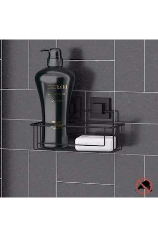 Tek Katlı Banyo Rafı Paslanmaz Yapışkanlı Easyfix Siyah Siyah