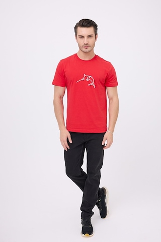 Marıne Tee Deniz Temalı Ribana Bisiklet Yaka Pamuk T-shirt-3126 KIrmızı