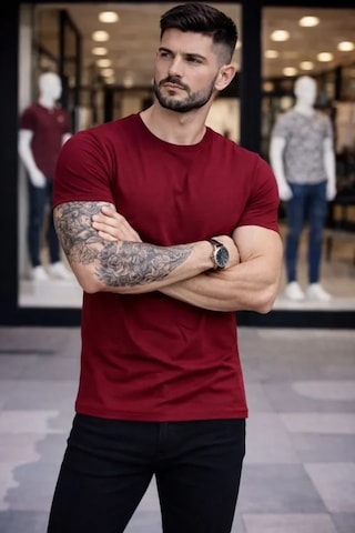 Vexor Erkek T-shirt Bisiklet Yaka Slim Fit Dar Kesim Likralı Tişört Günlük Basic Body - Bordo