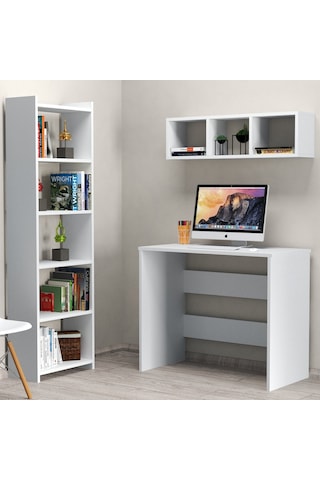 Tanmob Çalışma Masası Raflı Kitaplıklı Beyaz - Clm0301