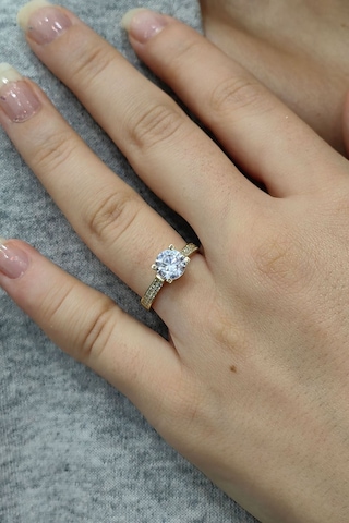 Chavin 1,25 Carat Tek Taş 2,5 Gr. Sarı Altın Yüzük Du34
