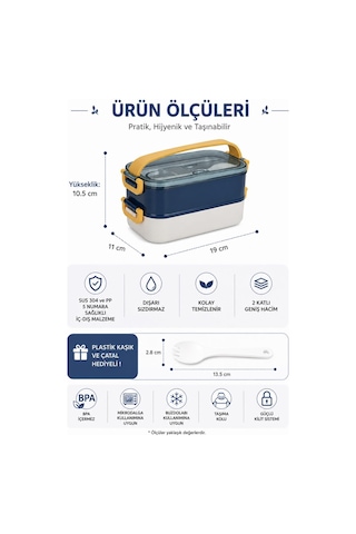 Vagonlife Vgn-462 Lacivert-beyaz 1400 Ml 3 Bölmeli Paslanmaz Çelik Lunch Box Beslenme Kabı Çok Renkli