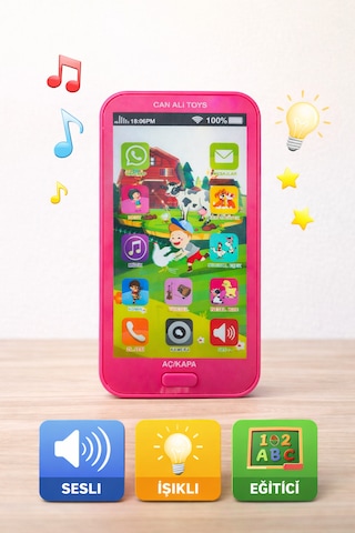 Eğitici Oyuncak Telefon Sesli Işıklı Çocuk Oyuncak Smartphone Pembe