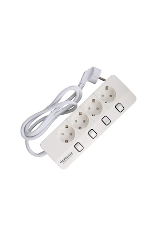 Yamatik Xman104 A Class 4&apos Lü Ayrı Anahtarlı 1,5 Metre Grup Priz, Çocuk Korumalı, Aşırı Yük, Kısa Devre, Aşırı Sıcaklık Koruması, 4000w 16a,