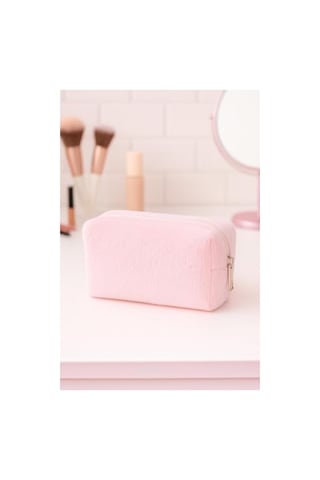 Peluş Yumuşak Makyaj Çantası - Kozmetik Organizeri Pembe
