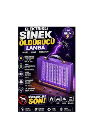 Elektrikli Sinek Öldürücü Lamba Şarjlı, Sessiz, Led Işıklı Etkili Koruma Evimdeyokyok