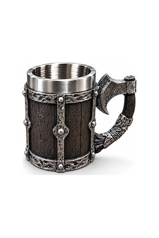 Viking Balta Kulplu 3d Paslanmaz Çelik Kupa Bardak Sunum Bardağı Kahve Kupası Kişiye Hediye Çok Renkli
