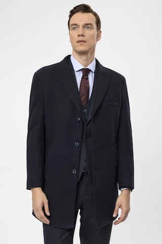 Süvari Slim Fit Yünlü Sivri Yaka Lacivert Erkek Kaban Lacivert