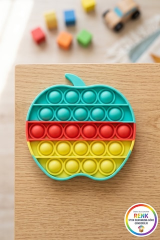 Elma Pop It Çocuk Fidget Kabartmalı Silikon Duyusal Gelişim Stres Oyuncağı 12x11,5 Cm