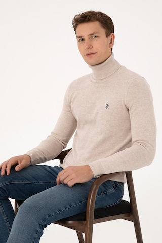 U.S. Polo Assn. Erkek Slim Fit Boğazlı Yaka Taş Melanj Kazak 50313640-VR225