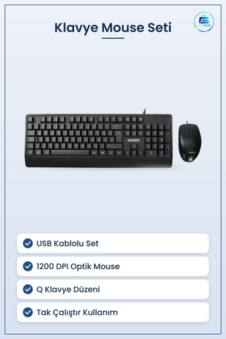 Klavye Mouse Set Usb Kablolu Q Düzen Dpı Optik Sensörlü Ev Ofis T