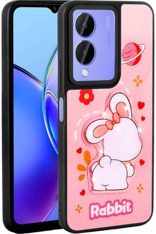 Vivo Y17s Kılıf Parlayan Kabartmalı İkonik Figürlü Zore Amas Silikon Kapak Pembe