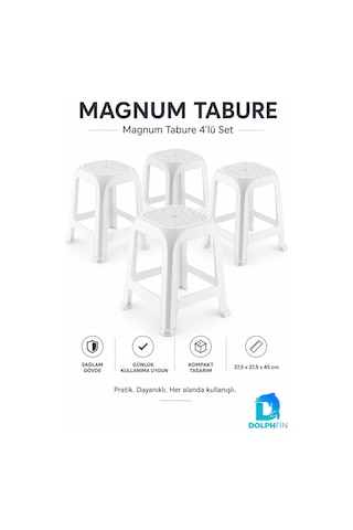 Magnum 4 Lü Plastik Tabure Seti 45 Cm Dayanıklı Kompakt Beyaz