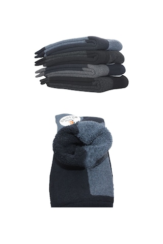 Erkek Havlu Pamuklu Kışlık Çok Renkli Soket Çorap Termal 4'lü Paket Çok Renkli