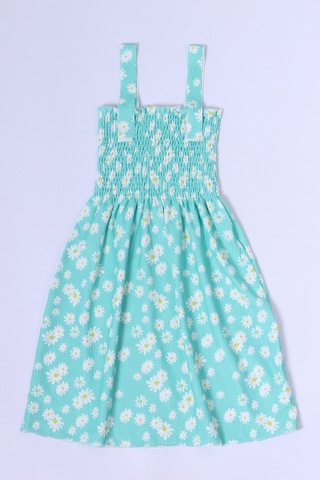 Kız Çocuk Askılı Elbise Çiçek Desenli B35 Hcm00119 SU YEŞİLİ