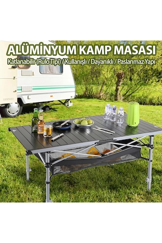 Funky Chaırs Hercules Katlanabilir Alümiyum Kamp Masası 128x55x80 Cm Siyah