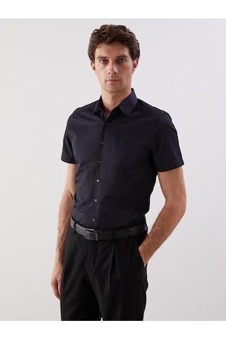 Lcw Busıness Siyah Slim Fit Kısa Kollu Gabardin Erkek Gömlek