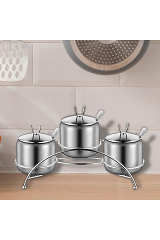 Dolıty Baharat Kapları Seti Restoran İçin Pratik 27cmx14,5cm Gümüş