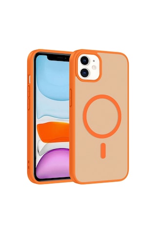 Ardemix Apple iPhone Uyumlu 11 Kılıf M-safe Şarj Özellikli Zore Babet Kapak - Turuncu