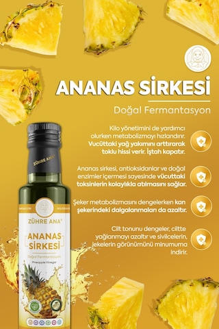 Zühre Ana Ananas Sirkesi Doğal Fermantasyon Pineapple Vinegar 500 ML