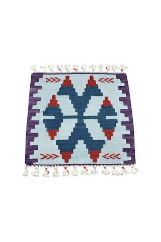 Zehra Abla Halı Yeni El Dokuma Kare Köşe Sandalye Minderi Pınarbaşı Kayseri Yün Kilim 7108 Çok Renkli