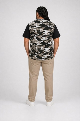 Starbattal Büyük Beden Shoulder Line Camouflage Erkek Tişört 23147 Hakı-1129 Haki