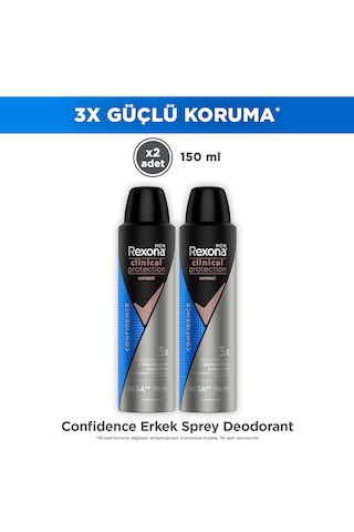 Rexona Men Clinical Protection Erkek Sprey Deodorant Confidence 96 Saat Koruma 150 ml X2