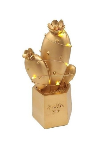 Led Işıklı Sevimli Kaktüs Dekoratif Masa Lambası Mini Biblo Gece Lambası Gold Beyaz