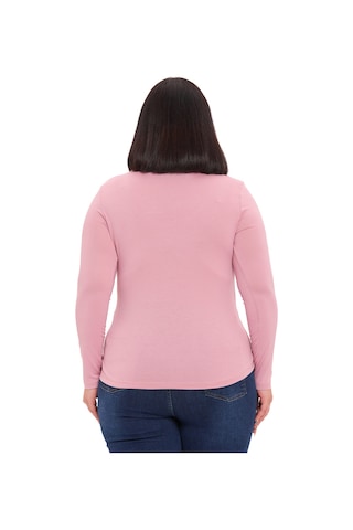 Disentis Büyük Beden U Yaka Uzun Kollu Viskon Pembe Body Pembe