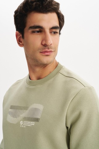 AR-MA Arma Erkek Regular Fit 3 İplik Kalın Kumaş Baskılı Bisiklet Yaka Sweatshirt K30124603002 Yeşil