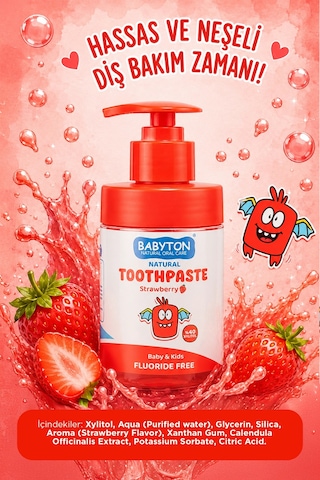 Doğal Çilekli Diş Macunu Florürsüz Pompalı 200 Ml Temel Bakım