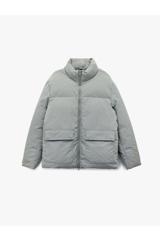 Koton Uzun Kollu Kapaklı Cep Detaylı Fermuarlı Slim Fit Dik Yaka Kışlık Şişme Mont Gri 6wam20125hw Gri