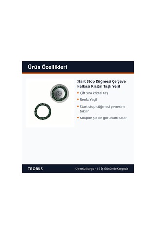Trobus Start Stop Düğmesi Çerçeve Halkası Kristal Taşlı Yeşil