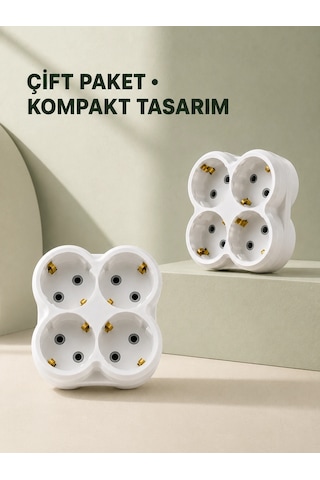 4 Lü Priz Çoğaltıcı 2 Adet Set Kablosuz Duvar Tipi Priz Çoklayıcı Adaptör 1
