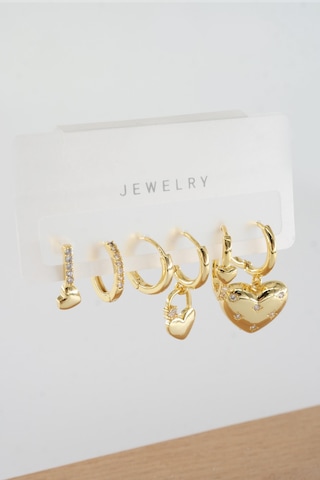 Kadın Vip Seri Zirkon Taşlı Karışık Figürlü 6'lı Küpe Seti Zrk0015 - Altın