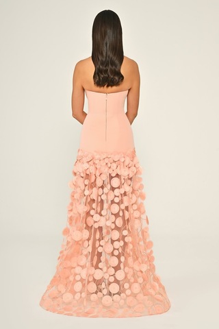 Krep Eteği 3 Boyutlu Tül Uzun Abiye Elbise Alfa Beta B7067 Somon
