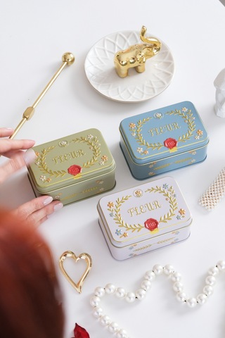 4'lü Set - Fleur Kabartmalı Vintage Metal Saklama Kutusu