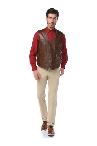 Dericlub 2145 Gerçek Deri Erkek Yelek Camel