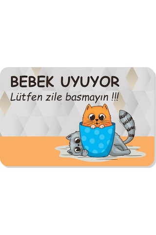 Bebek Uyuyor Lütfen Zile Basmayın Yazılır Dekoratif Dış Kapı Önü Ve Iç Mekan Paspası Yıkanabilir Bej