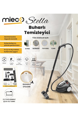 Mieco Stella 2000W Çok Fonksiyonlu Buharlı Temizleyici - Buharlı Temizlik Makinesi +Ütü Başlığı