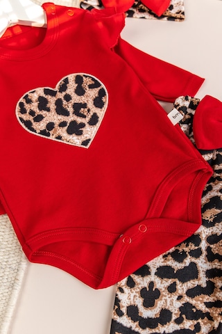 Babymod Leopar Desenli 3'lü Pamuklu Kız Bebek Takım Set Kırmızı