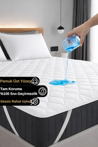 Kapitone Pamuklu Ped %100 Sıvı Su Geçirmez Tek-çift Kişilik Çocuk Köşe Lastikli Alez Yatak Koruyucu Beyaz