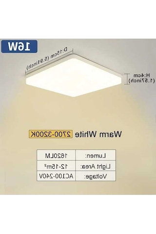 Fastbuy 16w Ming&ben Kare Led Tavan Lambası - Sıcak Beyaz, 15cm, 110-240v, İç Mekan Koridor Ve Balkon Dekoru Sıcak Beyaz