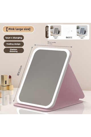 Geeroyoo Taşınabilir Led Gözlük Yansıtıcı - Çift Katlı, Usb Şarjlı, 3 Renk Işık, Dokunmatik Aydınlatma, Yüksek Kaliteli Cam, Dorma Ve Ofis İçin Pembe Büyük Şarjlı Üç Renkli Işık Hd Ayna-dokunmatik Aydınlatma-doğal Işık