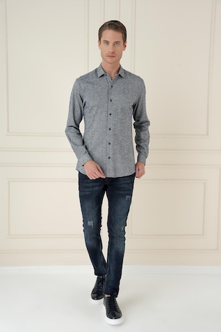 Efor Slim Fit Dokulu %100 Pamuk Lacivert Gömlek G 1584 Lacivert