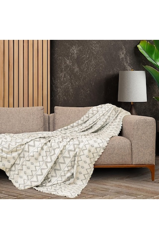 SoftMicro İskandinav Desenli Gri Koltuk Örtüsü,180x220 cm Kanepe Örtüsü, Koltuk Şalı, Tv Battaniyesi
