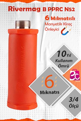 Rivermag Güçlendirilmiş 6 Mıknatıslı N52 Manyetik Kireç Kırıcı Önleyici 3/4 Beyaz Eşya Banyo Tesisatı