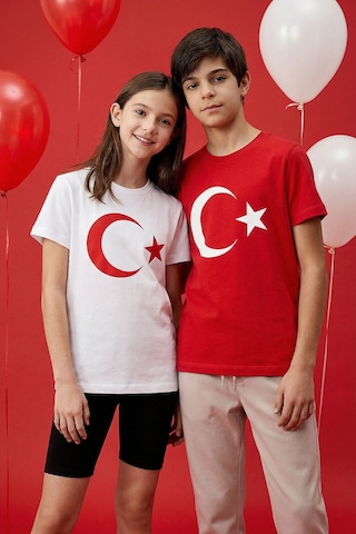 Tommy Life Beyaz Ay Yıldız Baskılı Unisex T-shirt - 11333